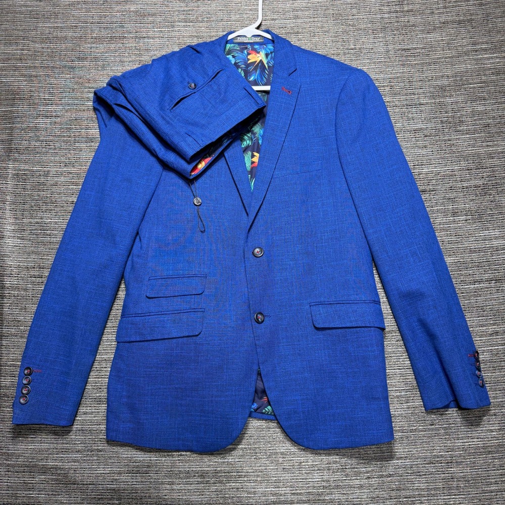 Paisley & Gray Suit Set Mens 38R-(32x32) Blue Slim Fit Tropical Floral Lining